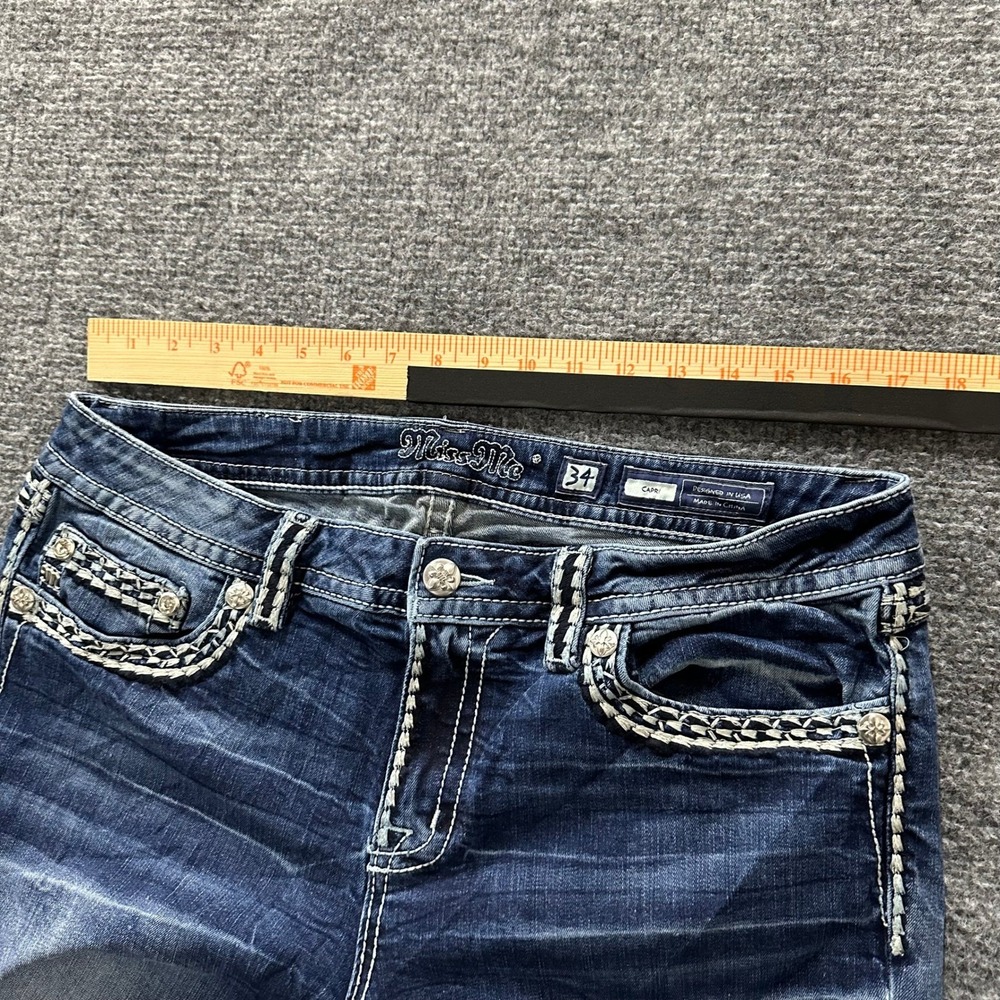 Miss Me Capri Jeans Womens Size 34 Dark Wash Embellished Thick Stitch Denim - Picture 5 of 9